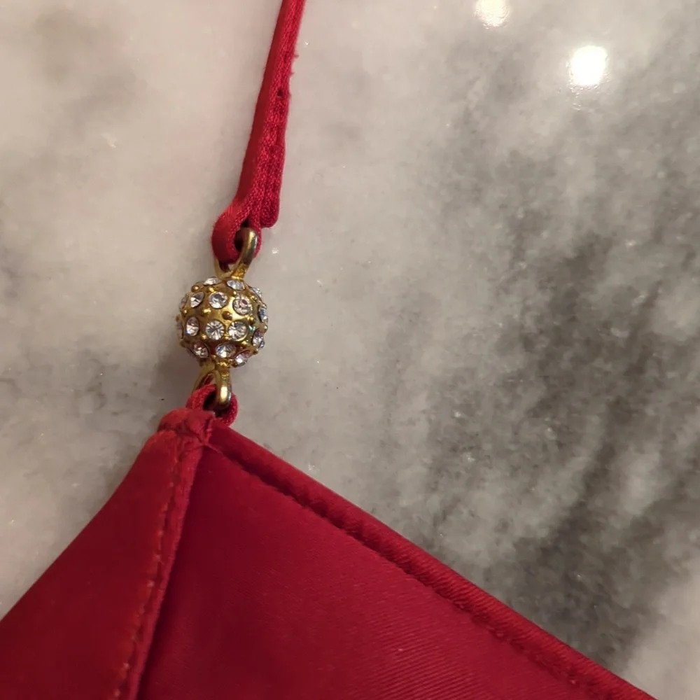 Vintage Valerie Stevens red satin Evening Bag With Jeweled Hardware - Picture 9 of 13